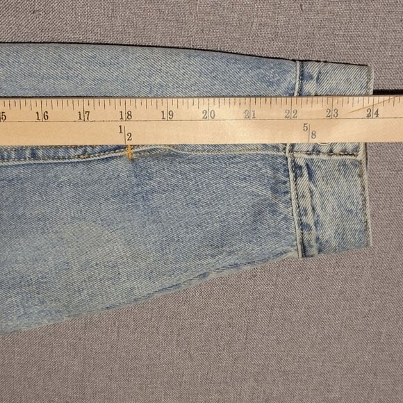 Levi's Relaxed Jacket Mens Adult XL Cream Sherpa Fleece Blue Denim Arms Trucker - Picture 12 of 16